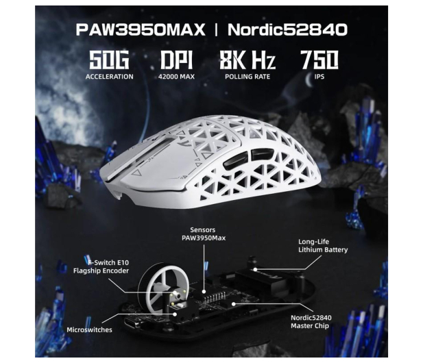 Attack Shark R5Ultra UltralightCarbon 8kHz/42kDPI PAW3950MAX Omron biała - 1472676 - zdjęcie 6